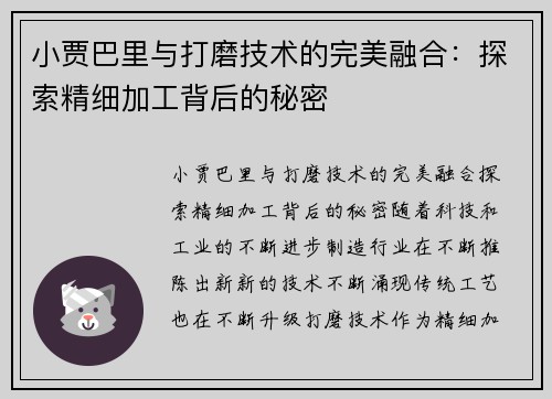 小贾巴里与打磨技术的完美融合：探索精细加工背后的秘密