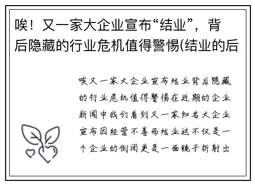 唉！又一家大企业宣布“结业”，背后隐藏的行业危机值得警惕(结业的后果)