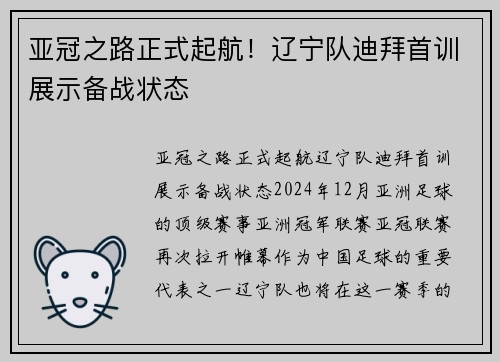亚冠之路正式起航！辽宁队迪拜首训展示备战状态
