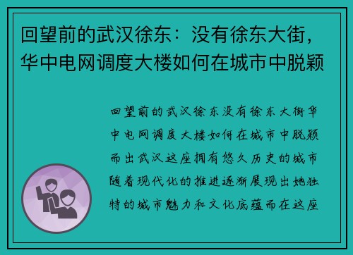 回望前的武汉徐东:没有徐东大街,华中电网调度大楼如何在城市中脱颖而出