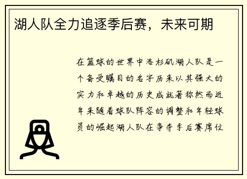 湖人队全力追逐季后赛,未来可期